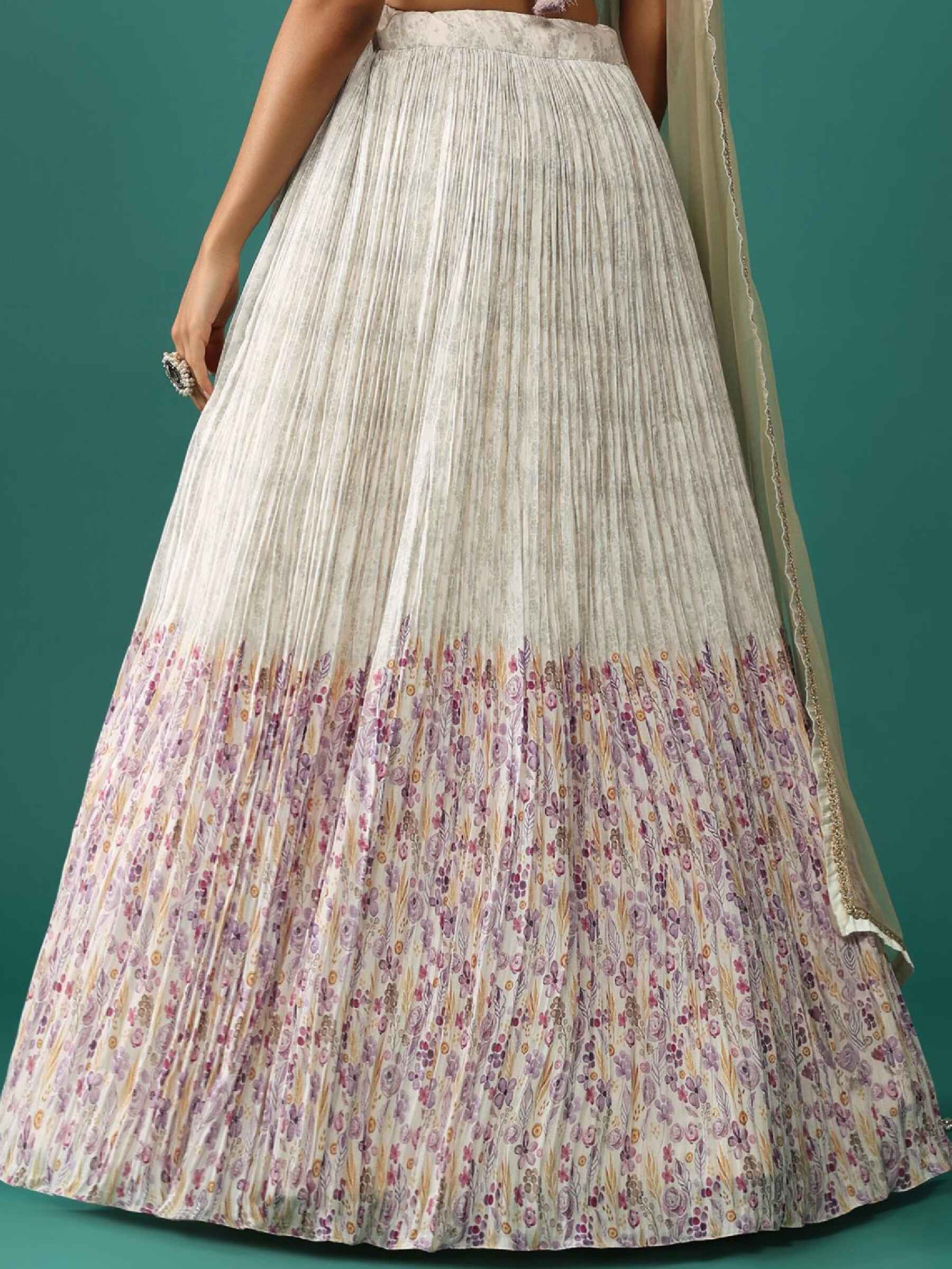 Lovely Off-White Floral Printed Georgette Festival Wear Lehenga Choli