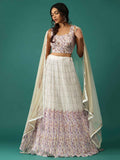 Lovely Off-White Floral Printed Georgette Festival Wear Lehenga Choli