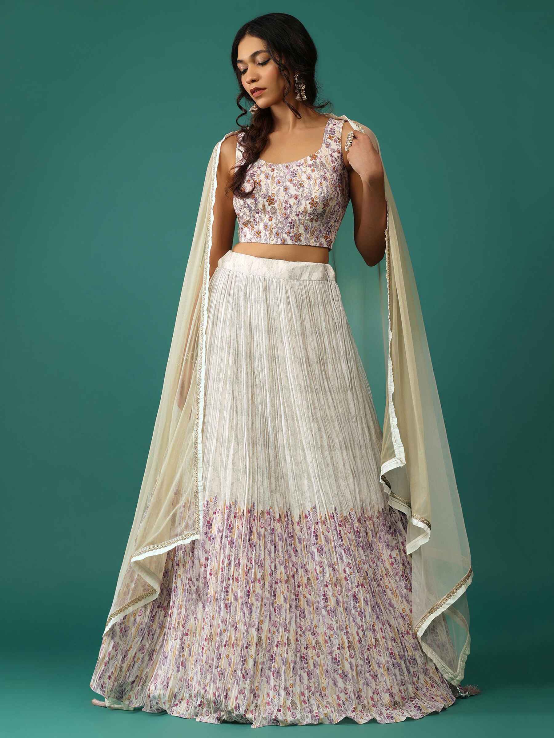 Lovely Off-White Floral Printed Georgette Festival Wear Lehenga Choli