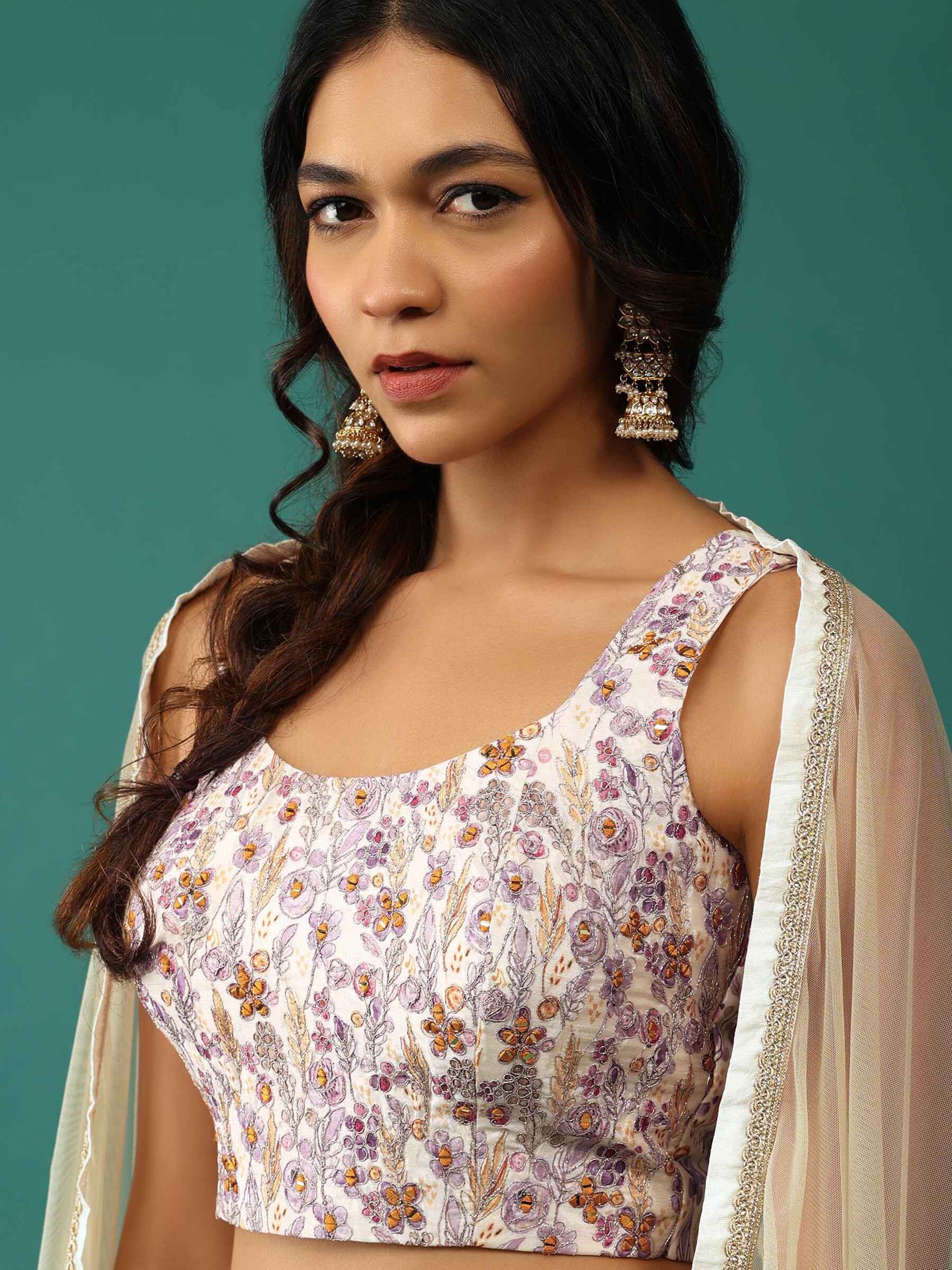 Lovely Off-White Floral Printed Georgette Festival Wear Lehenga Choli