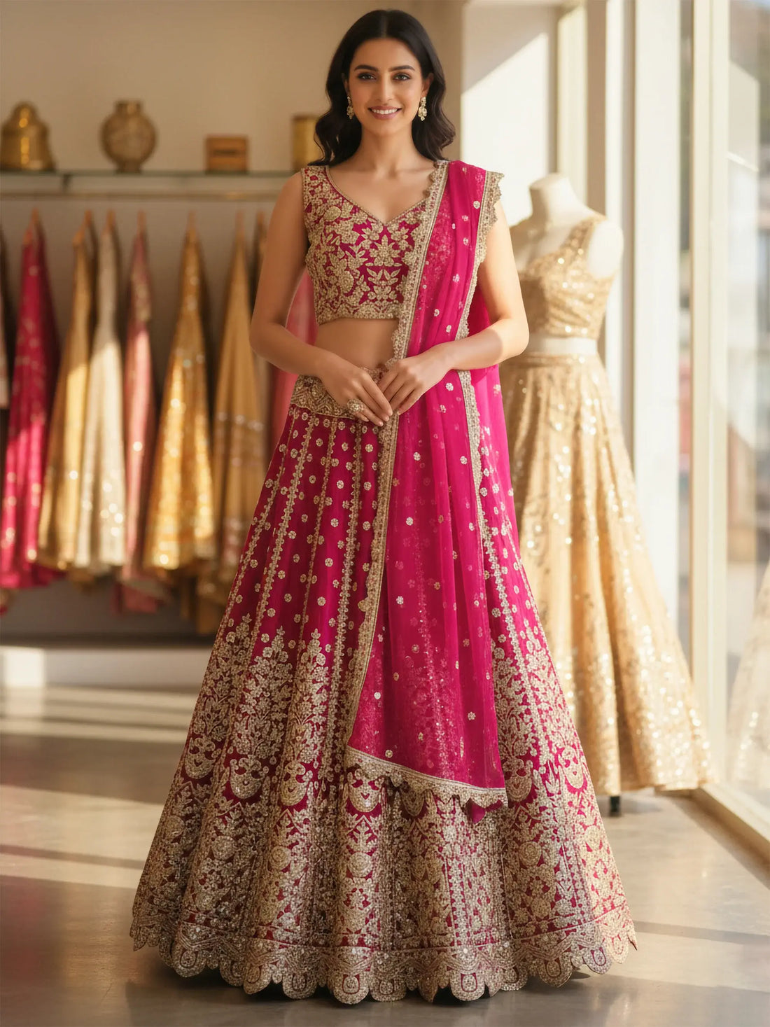 Pretty Pink Embroidered Net Evening Wear Lehenga With Blouse