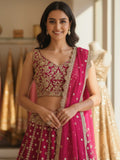 Pretty Pink Embroidered Net Evening Wear Lehenga With Blouse