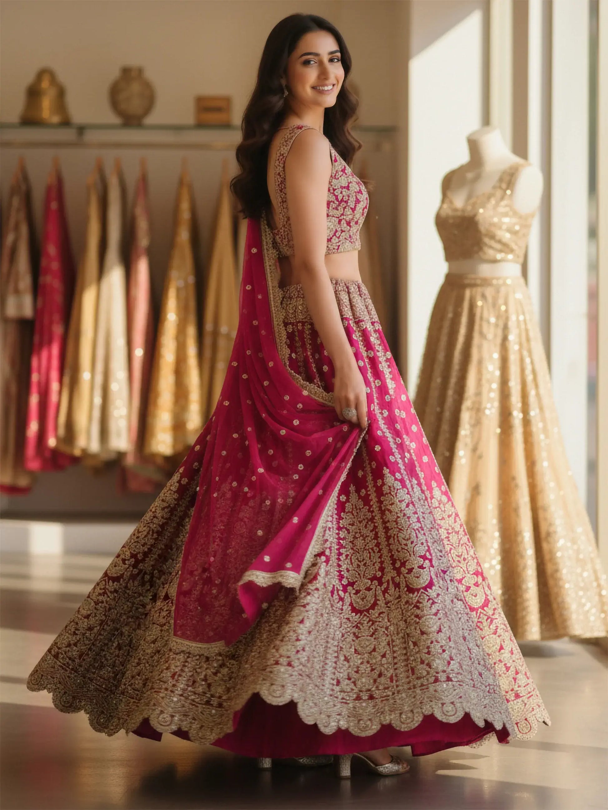Pretty Pink Embroidered Net Evening Wear Lehenga With Blouse