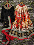 Beautiful Cream Floral Printed Silk Wedding Lehenga Choli With Dupatta