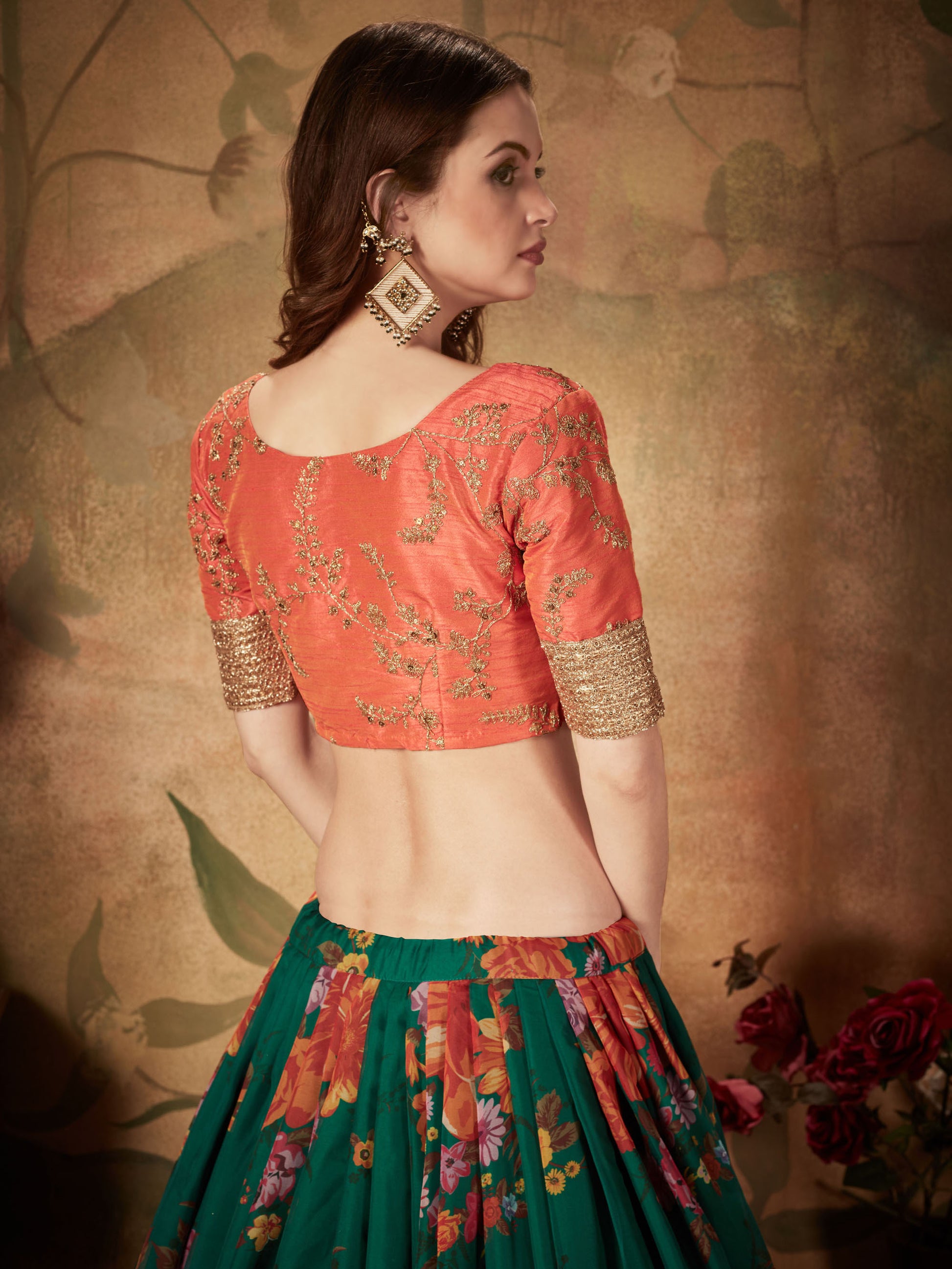 Beautiful Green Floral Digital Printed Organza Lehenga Choli