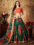 Beautiful Green Floral Digital Printed Organza Lehenga Choli