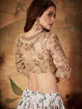Glamorous White Floral Printed Organza Sangeet Wear Lehenga Choli