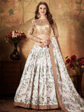 Glamorous White Floral Printed Organza Sangeet Wear Lehenga Choli