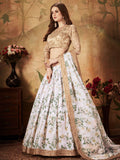 Glamorous White Floral Printed Organza Sangeet Wear Lehenga Choli