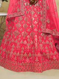 Spectacular Peach Sequins Work Slub Silk Traditional Wear Lehenga Choli