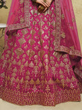 Stunning Pink Thread Embroidered Slub Silk Wedding Wear Lehenga Choli