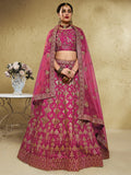 Stunning Pink Thread Embroidered Slub Silk Wedding Wear Lehenga Choli