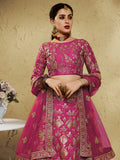 Stunning Pink Thread Embroidered Slub Silk Wedding Wear Lehenga Choli