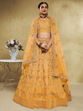 Magnetic Yellow Sequins Embroidered Slub Silk Haldi Wear Lehenga Choli