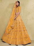 Magnetic Yellow Sequins Embroidered Slub Silk Haldi Wear Lehenga Choli