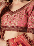 Beautiful Maroon Floral Printed Organza Wedding Lehenga Choli