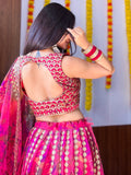 Marvelous Pink Zari Embroidery Organza Bridesmaid Lehenga Choli