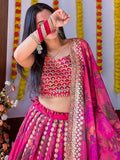 Marvelous Pink Zari Embroidery Organza Bridesmaid Lehenga Choli