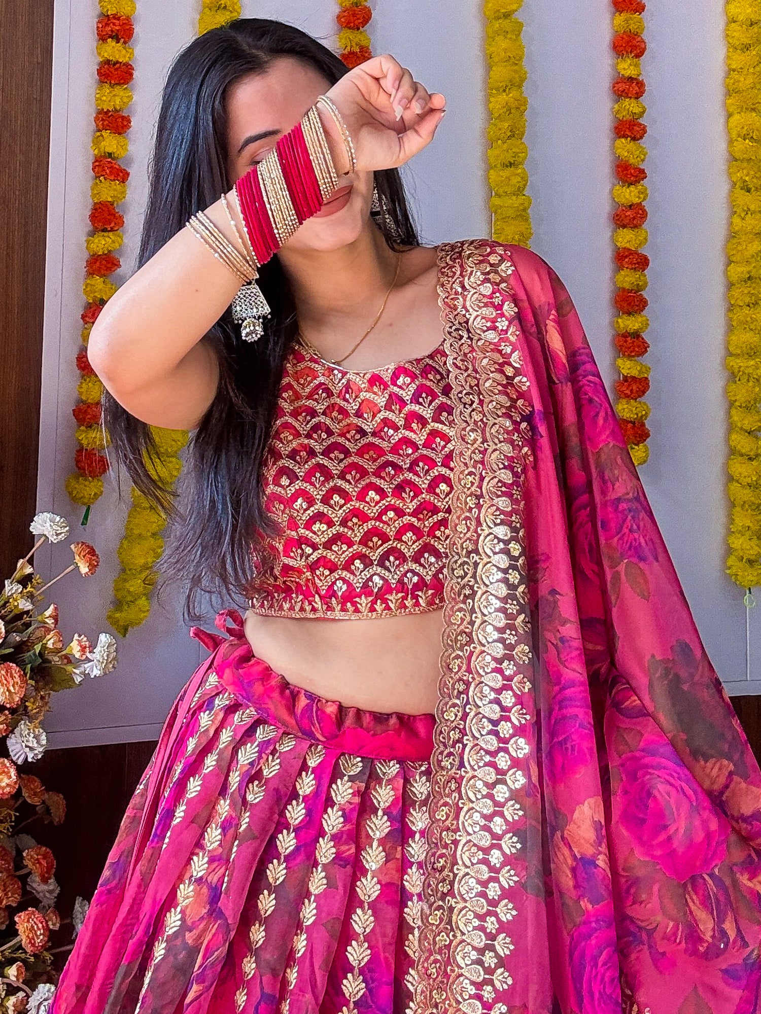 Marvelous Pink Zari Embroidery Organza Bridesmaid Lehenga Choli