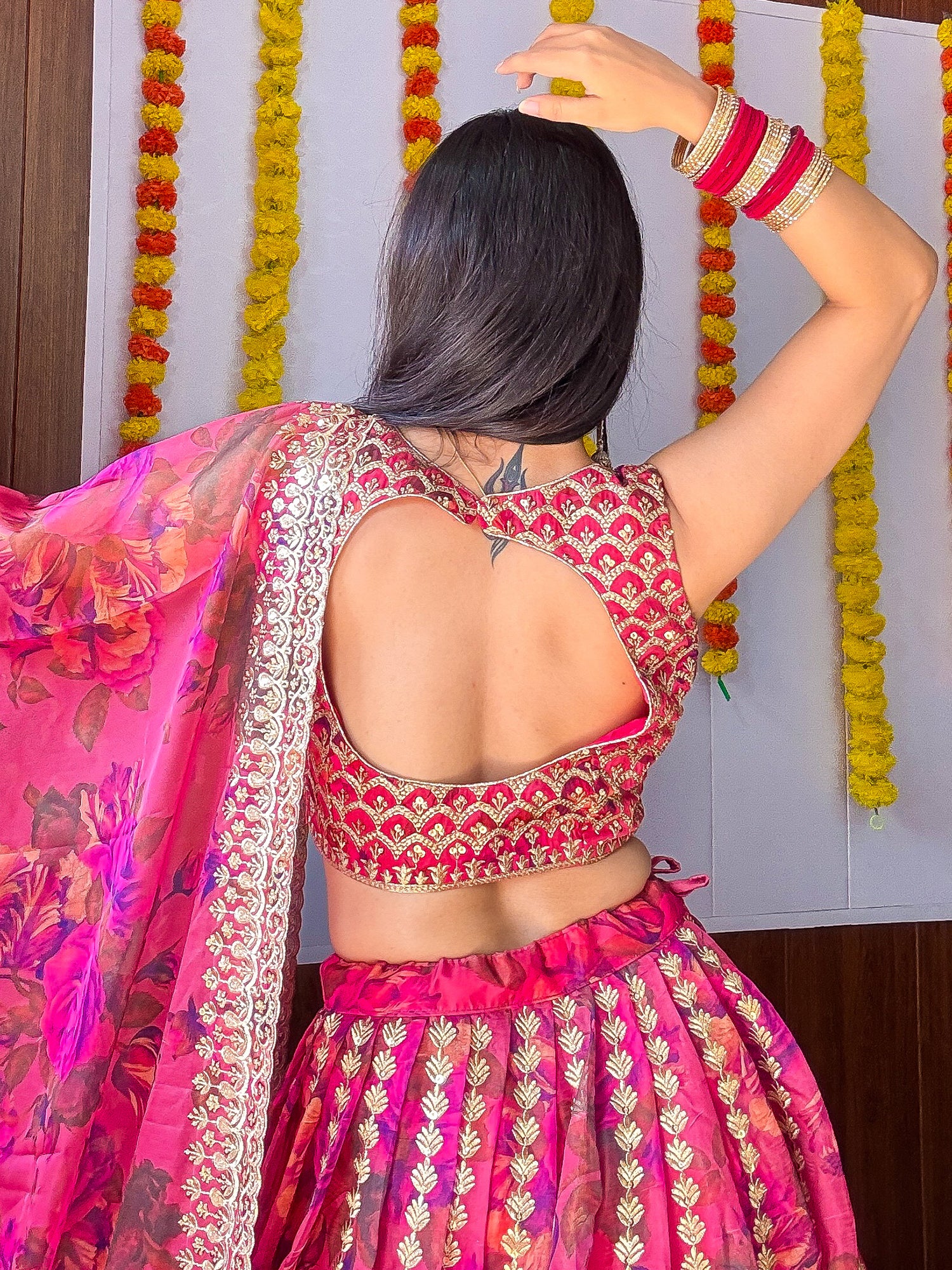 Marvelous Pink Zari Embroidery Organza Bridesmaid Lehenga Choli
