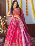 Marvelous Pink Zari Embroidery Organza Bridesmaid Lehenga Choli