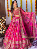 Marvelous Pink Zari Embroidery Organza Bridesmaid Lehenga Choli