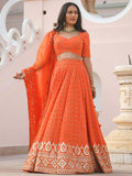 Stunning Orange Zari Embroidered Wedding Lehenga Choli With Dupatta