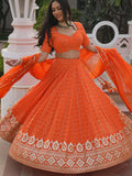 Stunning Orange Zari Embroidered Wedding Lehenga Choli With Dupatta