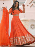Stunning Orange Zari Embroidered Wedding Lehenga Choli With Dupatta