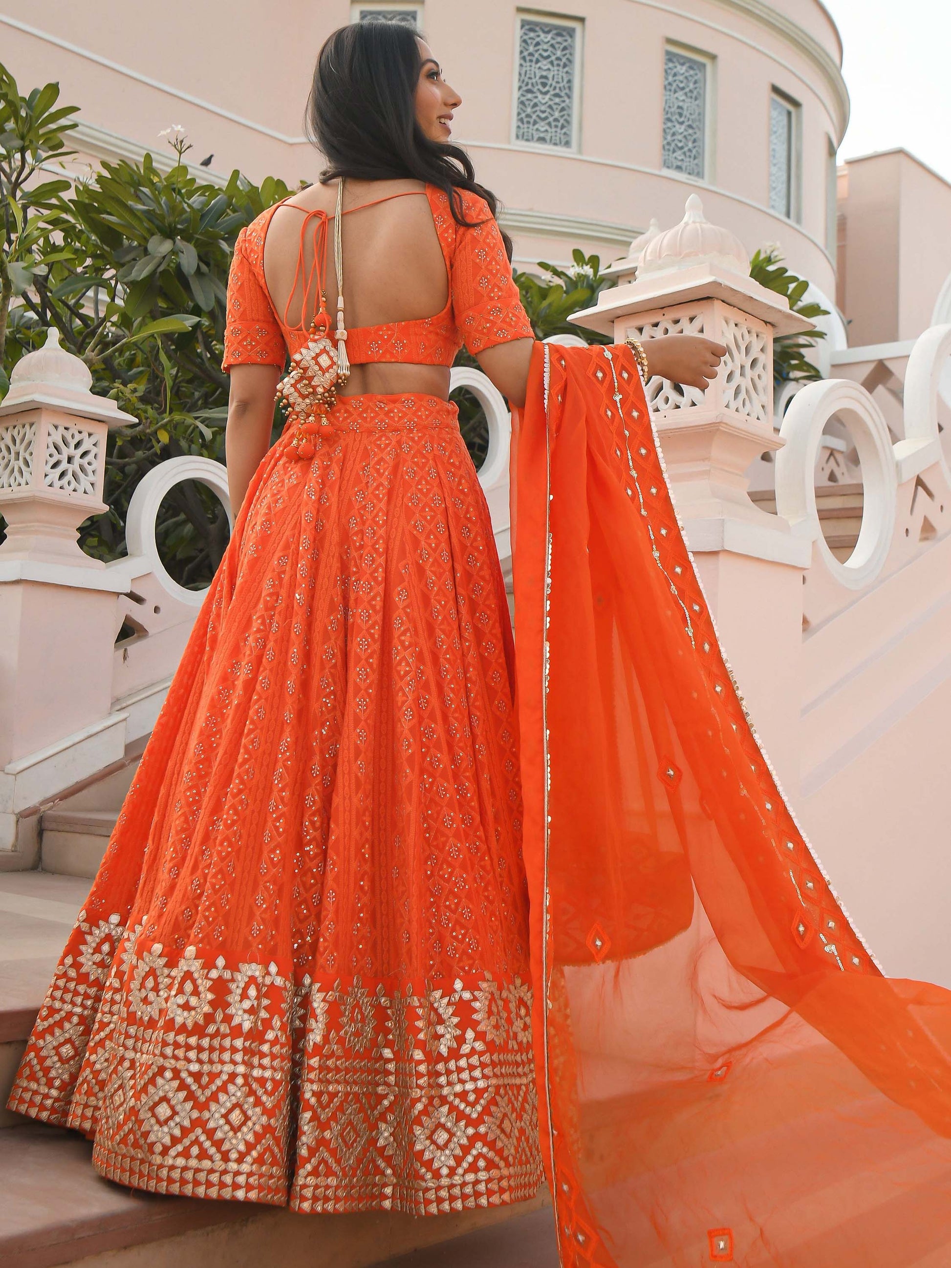 Stunning Orange Zari Embroidered Wedding Lehenga Choli With Dupatta