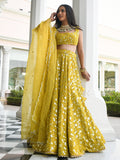 Awesome Yellow Thread Embroidered Georgette Wedding Wear Lehenga Choli