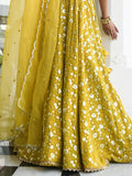 Awesome Yellow Thread Embroidered Georgette Wedding Wear Lehenga Choli
