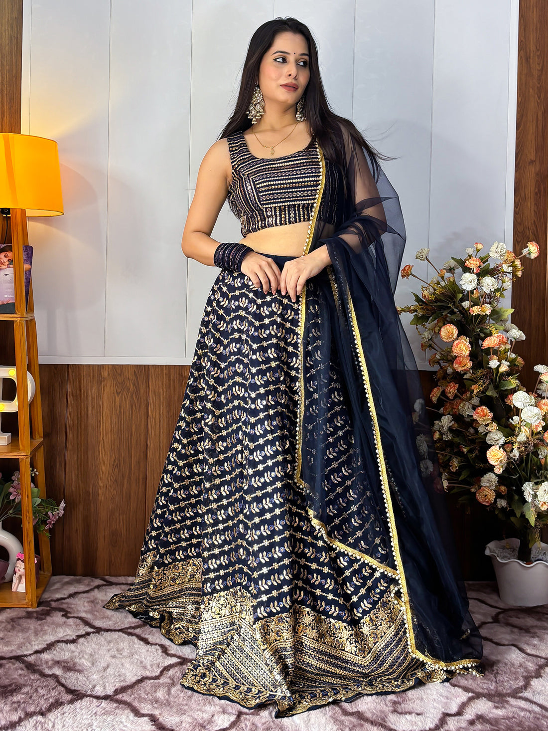 Sweet Blue Zari Embroidered Georgette Lehenga Choli With Dupatta