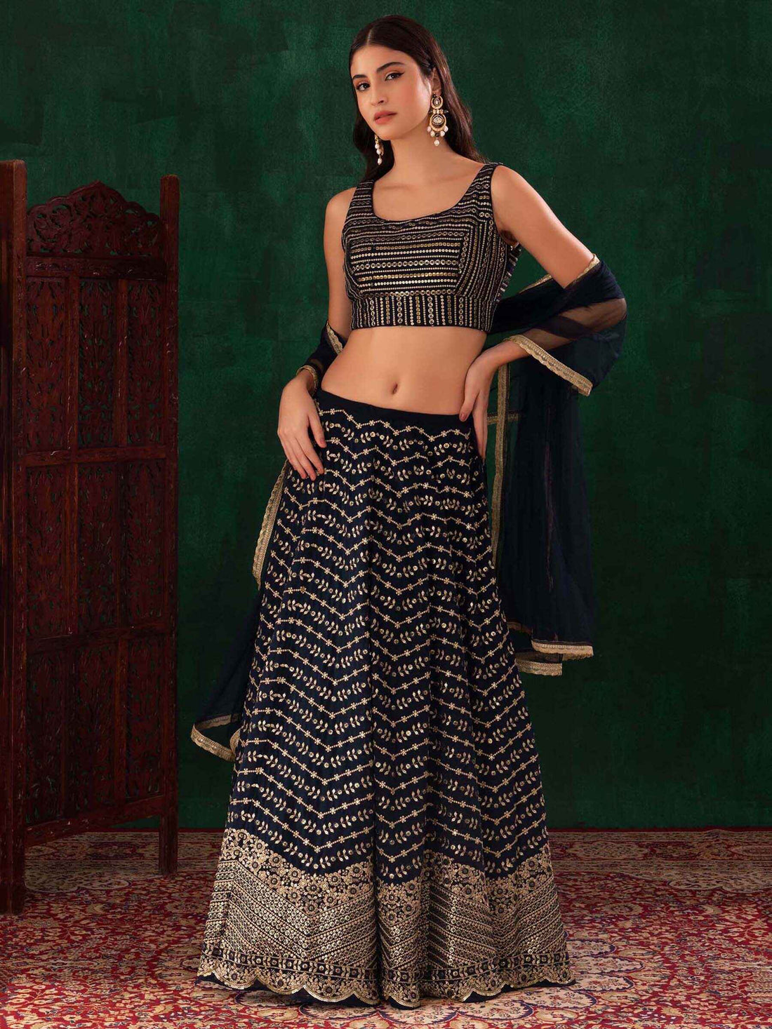 Lovely Blue Sequins Georgette Party Wear Lehenga Choli With Dupatta