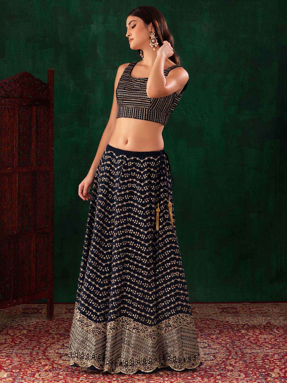 Lovely Blue Sequins Georgette Party Wear Lehenga Choli With Dupatta