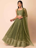 Ravishing Green Zari Embroidery Georgette Mehendi Wear Lehenga Choli