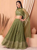 Ravishing Green Zari Embroidery Georgette Mehendi Wear Lehenga Choli