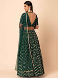 Alluring Green Embroidered Georgette Mehendi Wear Lehenga Choli
