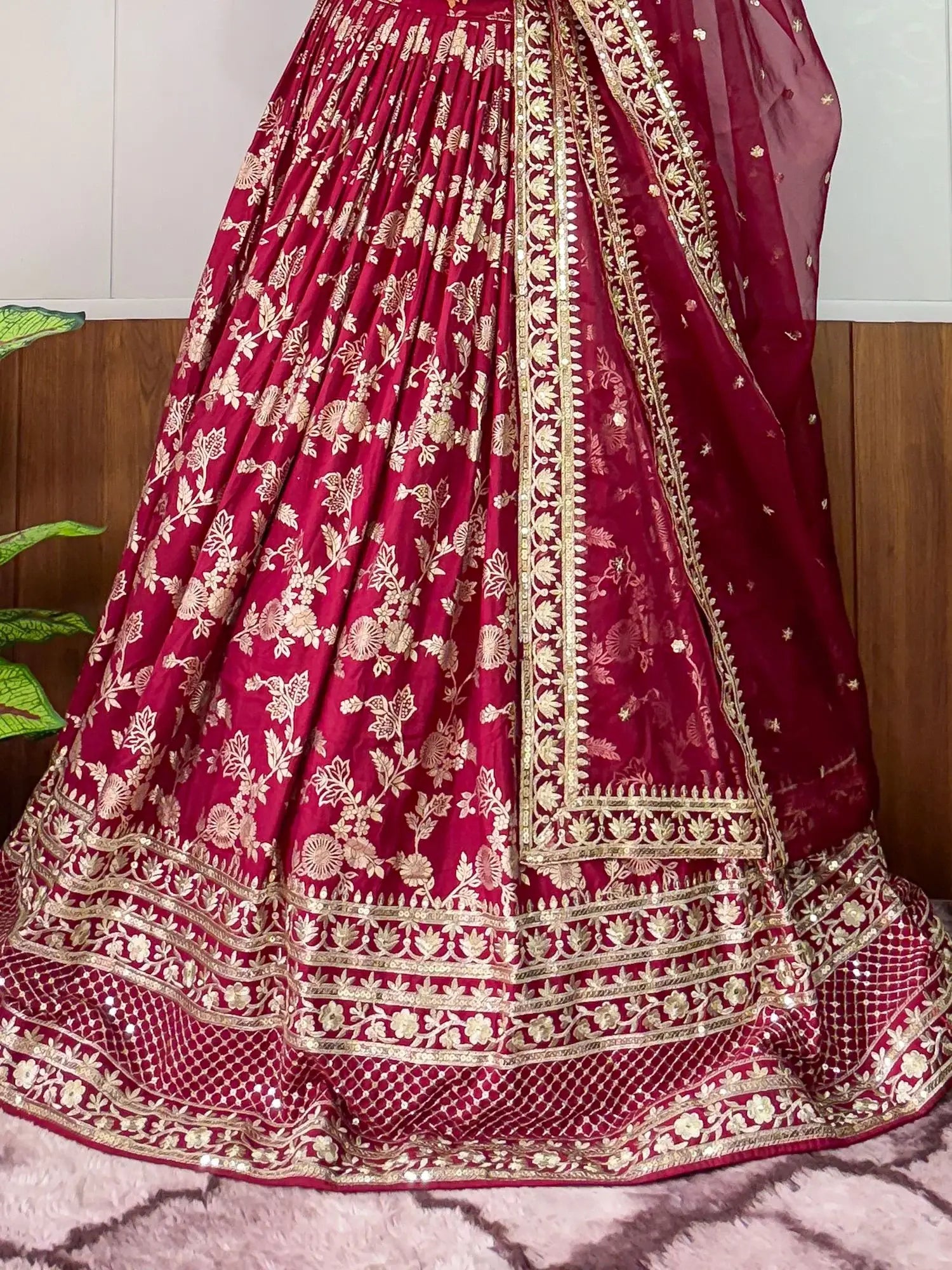 Exceptional Maroon Zari Embroidery Silk Wedding Wear Lehenga Choli
