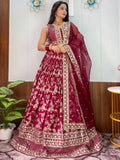 Exceptional Maroon Zari Embroidery Silk Wedding Wear Lehenga Choli