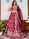 Exceptional Maroon Zari Embroidery Silk Wedding Wear Lehenga Choli