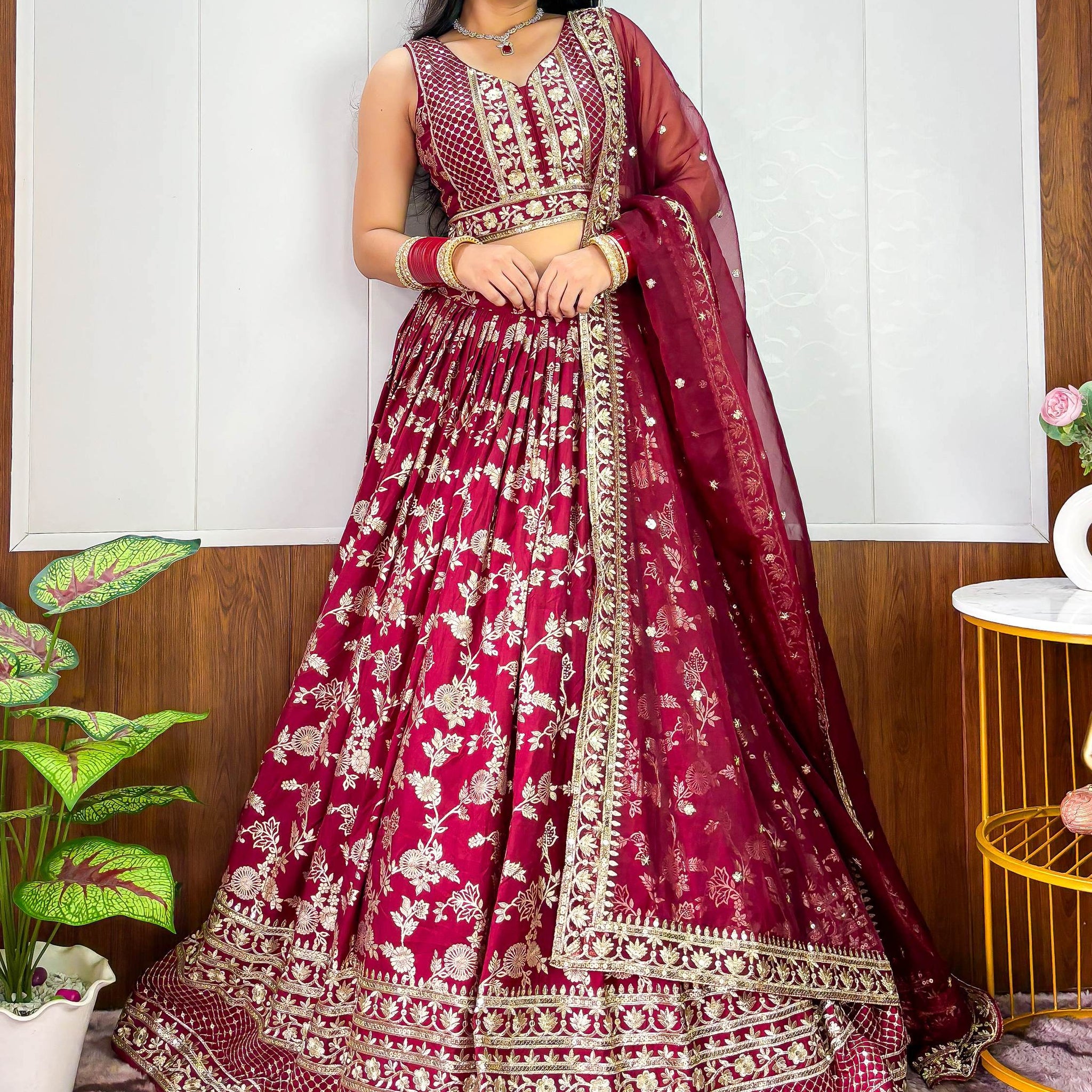 Exceptional Maroon Zari Embroidery Silk Wedding Wear Lehenga Choli