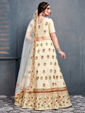 Charming Cream Zari Embroidered Silk Wedding Lehenga Choli
