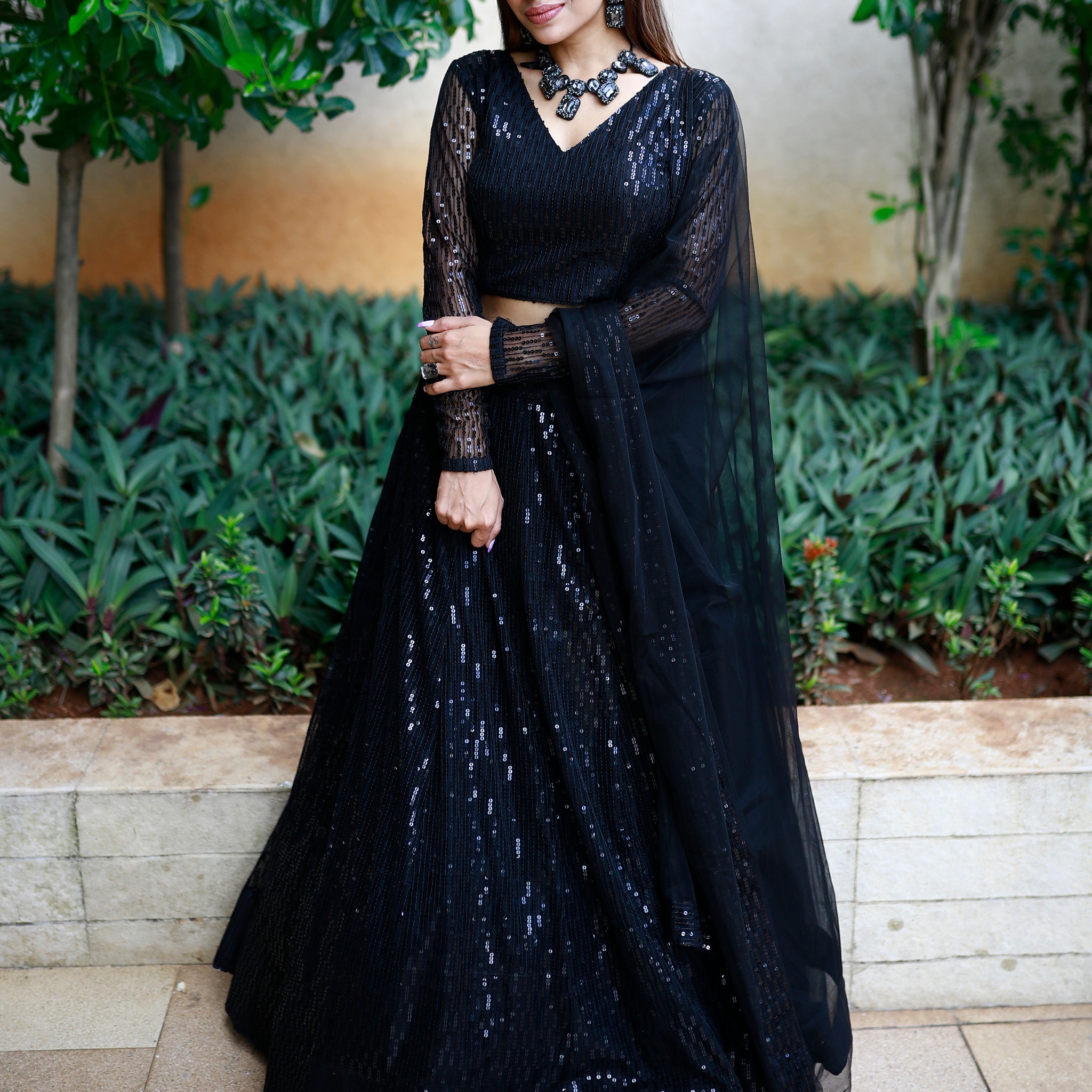 Incredible Black Sequins Net Reception Wear Lehenga Choli With Dupatta