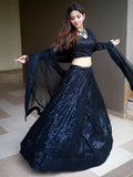 Incredible Black Sequins Net Reception Wear Lehenga Choli With Dupatta