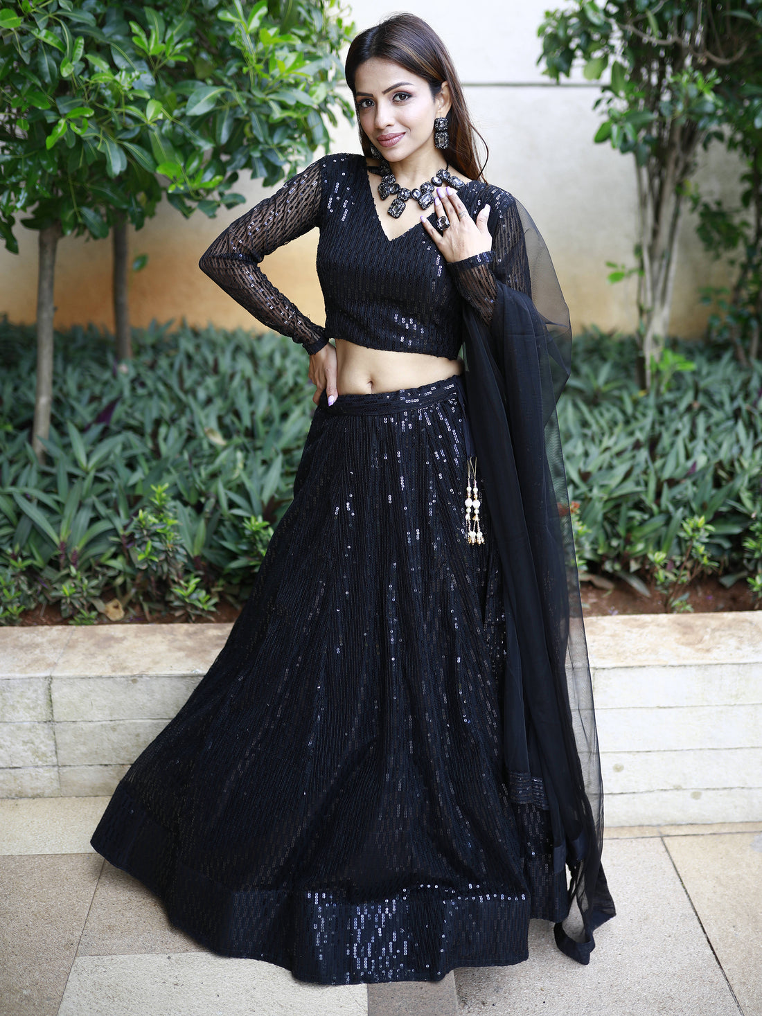 Incredible Black Sequins Net Reception Wear Lehenga Choli With Dupatta
