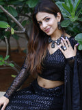 Incredible Black Sequins Net Reception Wear Lehenga Choli With Dupatta