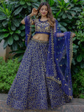 Beautiful Navy Blue Sequins Net Wedding Lehenga Choli With Dupatta