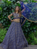 Beautiful Navy Blue Sequins Net Wedding Lehenga Choli With Dupatta