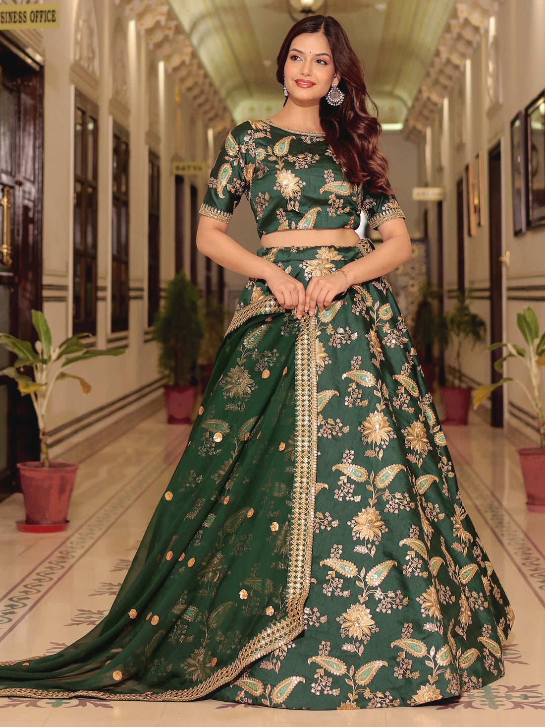 Beautiful Green Thread Embroidered Art Silk Lehenga Choli With Dupatta
